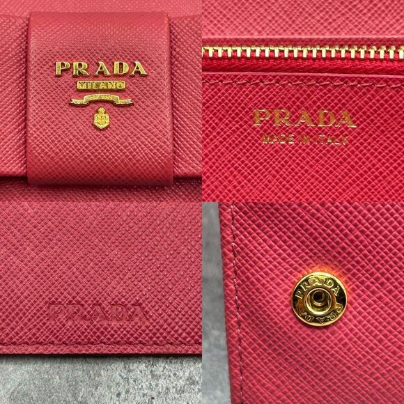 Prada Saffiano Leather Bow Continental Wallet Pink With ID Holder Bifold - Picture 12 of 16